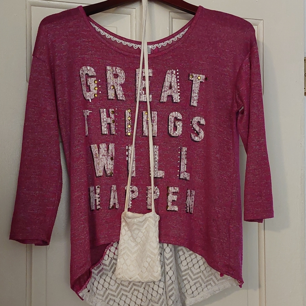 LIKE NEW! 3/4 sleeve High-lo top w/matching bag; Size:XL, Color: Burgundy